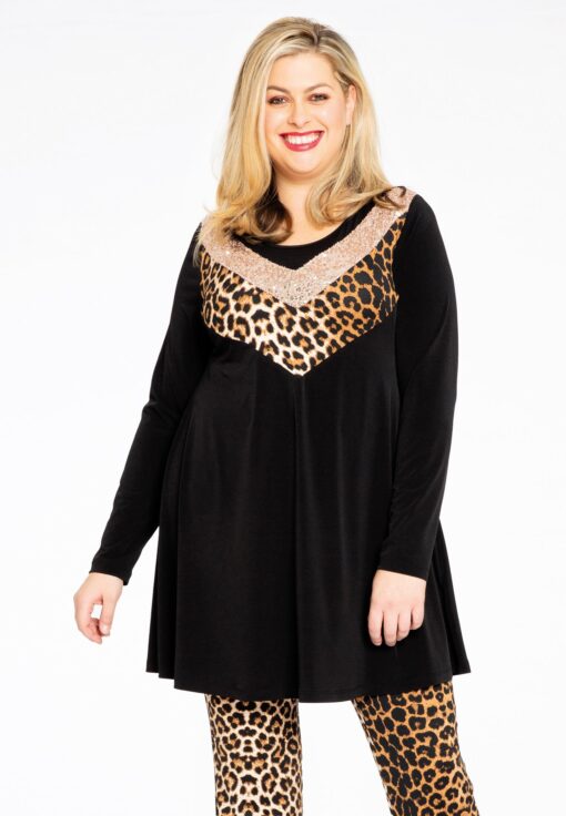 Yoek Tuniek wide bottom pailletten | Zwart | Maat 50/52