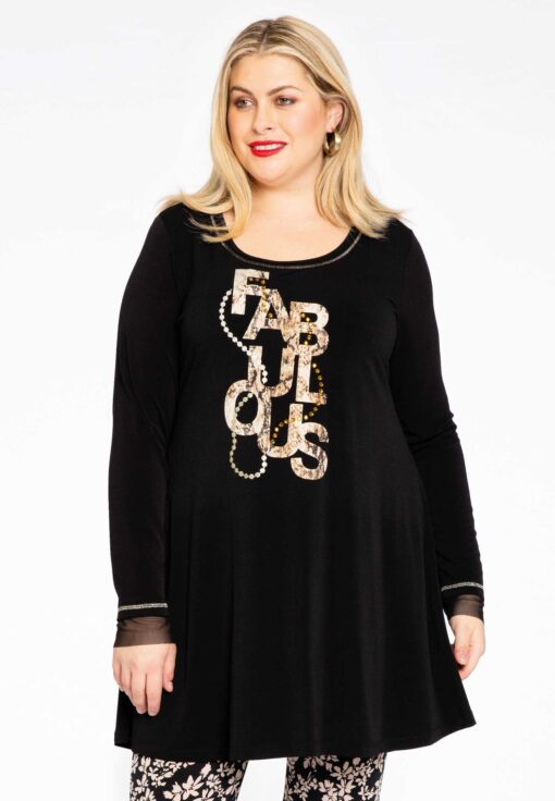 Yoek Tuniek wide bottom Fabulous | Zwart | Maat 46/48