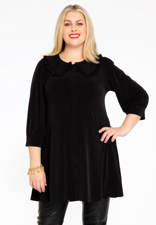 Yoek Tuniek-blouse wide bottom | Zwart | Maat 50/52
