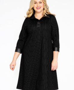 Yoek Jurk A-lijn PINSTRIPE | Zwart | Maat 42/44