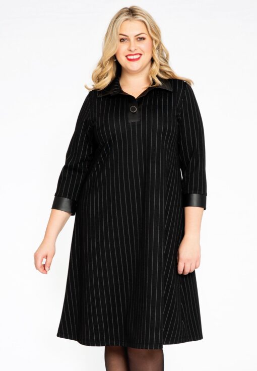 Yoek Jurk A-lijn PINSTRIPE | Zwart | Maat 42/44