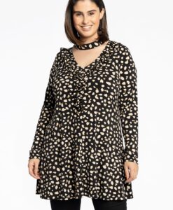 Yoek Tuniek V frill wide bottom STONES | Zwart | Maat 50/52