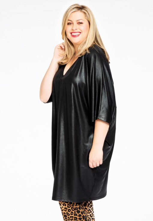 Yoek Jurk wide SHINE | Zwart | Maat 42/44