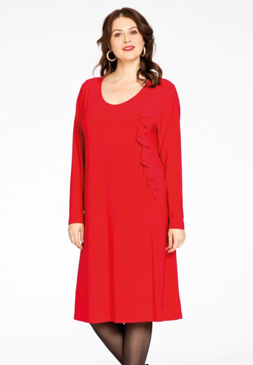 Yoek Jurk met ruches | Rood | Maat 46/48