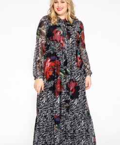 Yoek Jurk bow neck PAINTED | Zwart | Maat 54/56
