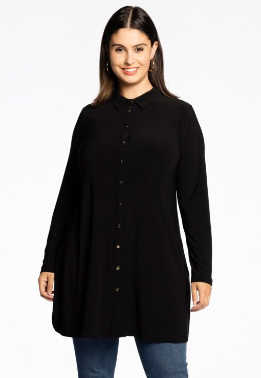 Yoek Blouse met gouden knoopjes | Zwart | Maat 38/40