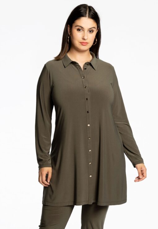 Yoek Blouse met gouden knoopjes | Groen | Maat 42/44