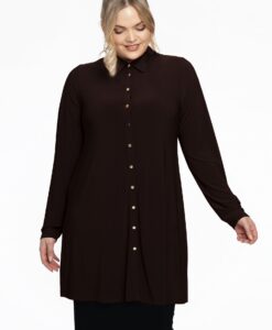 Yoek Blouse met gouden knoopjes | Bruin | Maat 54/56