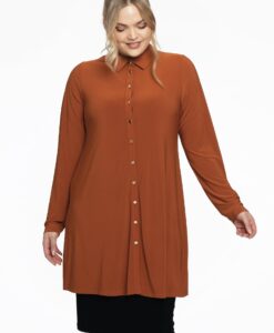 Yoek Blouse met gouden knoopjes | Bruin | Maat 38/40