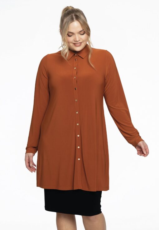 Yoek Blouse met gouden knoopjes | Bruin | Maat 38/40