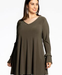 Yoek Tuniek wide bottom met ruches | Groen | Maat 50/52