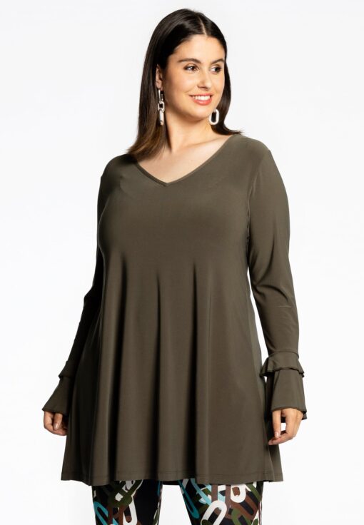 Yoek Tuniek wide bottom met ruches | Groen | Maat 50/52