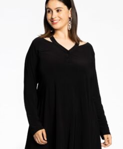 Yoek Tuniek wide bottom met cut-out | Zwart | Maat 50/52