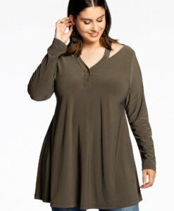 Yoek Tuniek wide bottom met cut-out | Groen | Maat 38/40