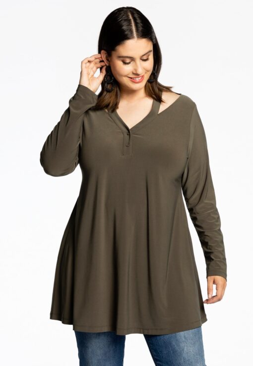 Yoek Tuniek wide bottom met cut-out | Groen | Maat 38/40