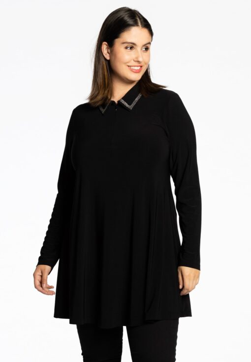 Yoek Tunic wide bottom strass | Zwart | Maat 58/60
