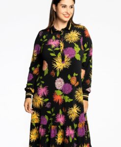 Yoek Jurk met ruches CHRYSANT | Zwart | Maat 46/48