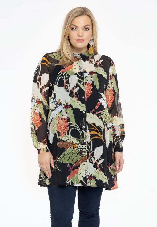Yoek Blouse wide bottom ZAZOE | Zwart | Maat 50/52