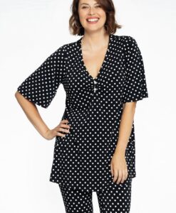 Yoek Tuniek flare met parels | Zwart | Maat 38/40