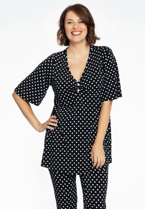 Yoek Tuniek flare met parels | Zwart | Maat 38/40