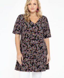Yoek Tuniek wide bottom knopen RUBY | Zwart | Maat 54/56