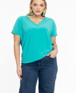 Yoek T-shirt v-hals | Turquoise | Maat 58/60