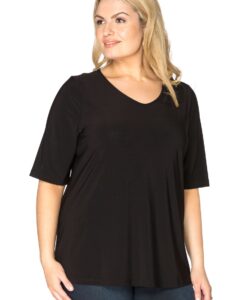Yoek T-shirt v-hals relax fit | Zwart | Maat 46/48