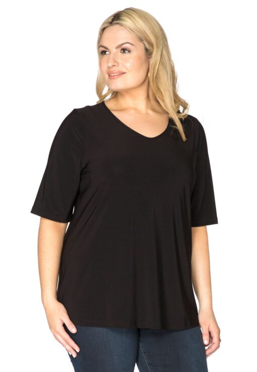 Yoek T-shirt v-hals relax fit | Zwart | Maat 46/48