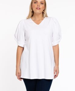 Yoek Tuniek flare met pofmouwen | Wit | Maat 38/40