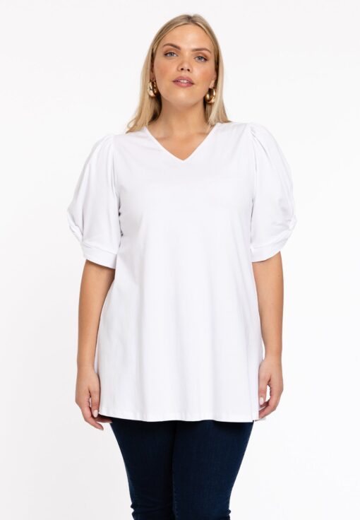 Yoek Tuniek flare met pofmouwen | Wit | Maat 38/40