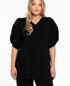 Yoek Tuniek flare met pofmouwen | Zwart | Maat 46/48