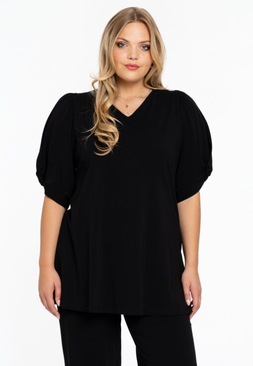 Yoek Tuniek flare met pofmouwen | Zwart | Maat 46/48