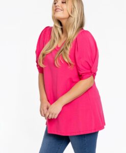 Yoek Tuniek flare met pofmouwen | Roze | Maat 38/40