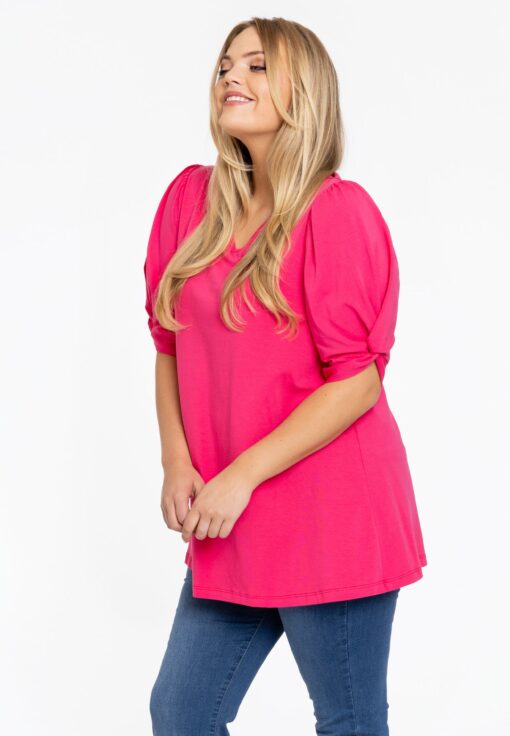 Yoek Tuniek flare met pofmouwen | Roze | Maat 38/40