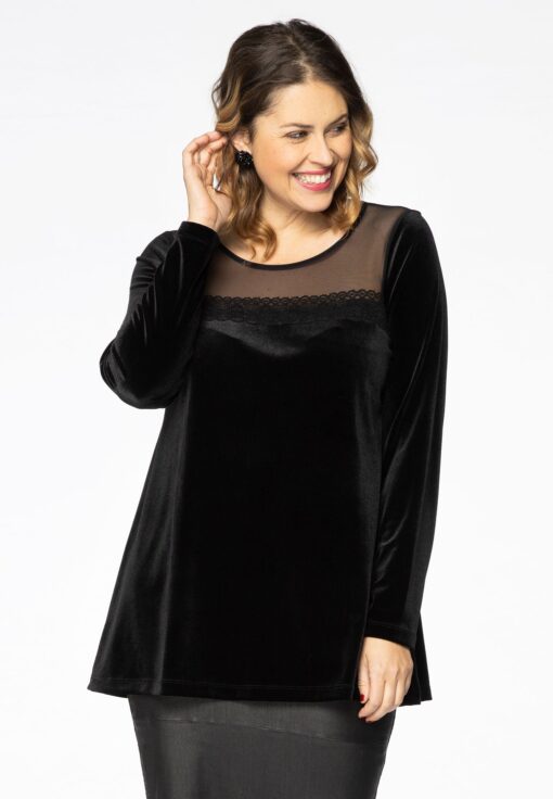 Yoek Tuniek flare mousse / velour | Zwart | Maat 54/56