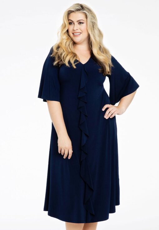 Yoek Jurk midden ruches | Blauw | Maat 42/44