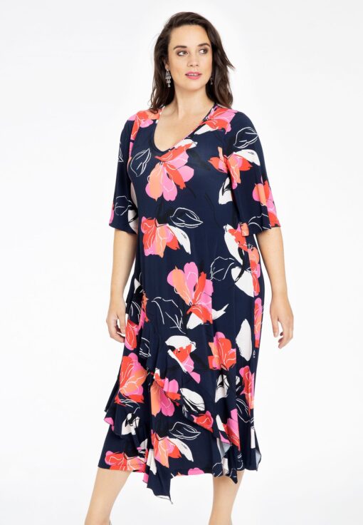 Yoek Jurk met ruches LILY | Blauw | Maat 42/44