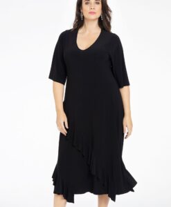 Yoek Jurk met ruches | Zwart | Maat 38/40