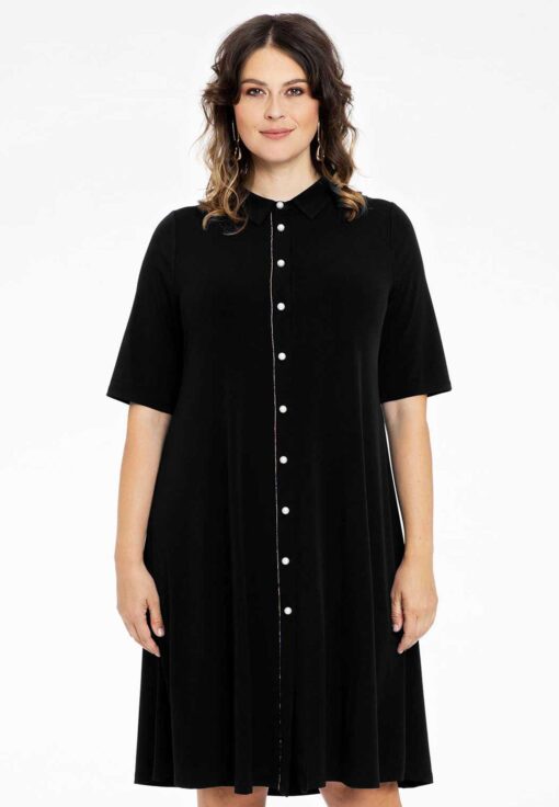 Yoek Blouse-Jurk strass trim | Zwart | Maat 50/52