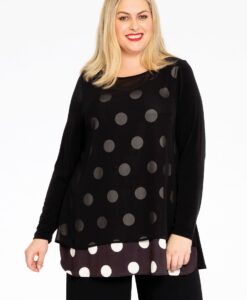 Yoek Tuniek flare POLKA | Zwart | Maat 46/48