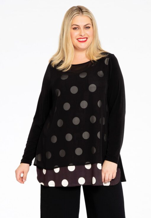 Yoek Tuniek flare POLKA | Zwart | Maat 46/48