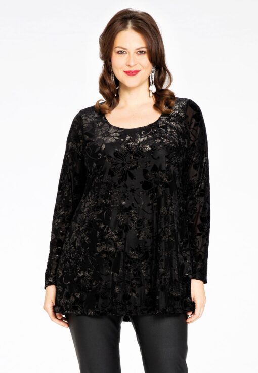 Yoek Tuniek flare FLOCK | Zwart | Maat 42/44