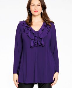 Yoek Tuniek flare met ruches | Paars | Maat 46/48