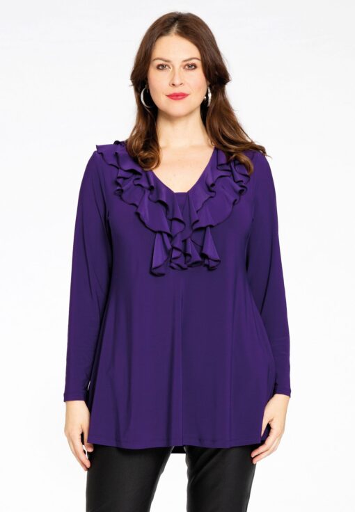 Yoek Tuniek flare met ruches | Paars | Maat 46/48