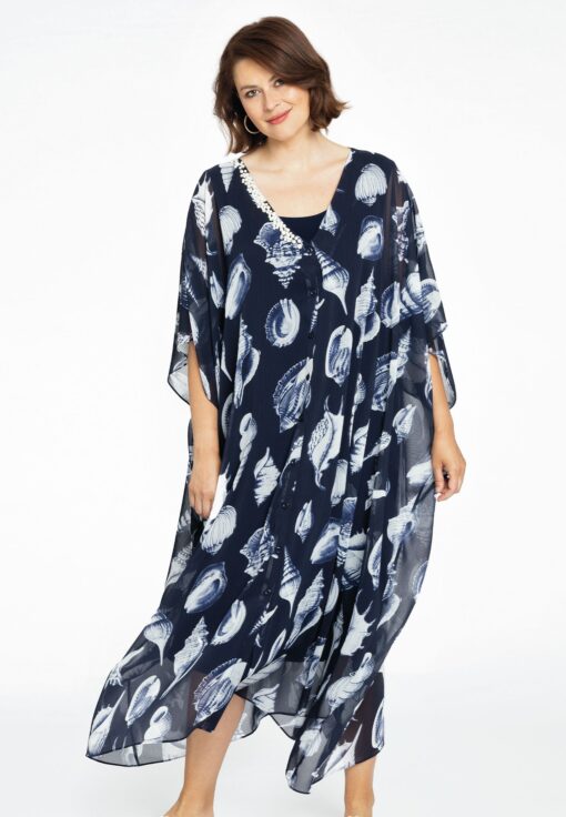 Yoek Blouse-jurk square SEA SHELLS | Blauw | Maat 46/48