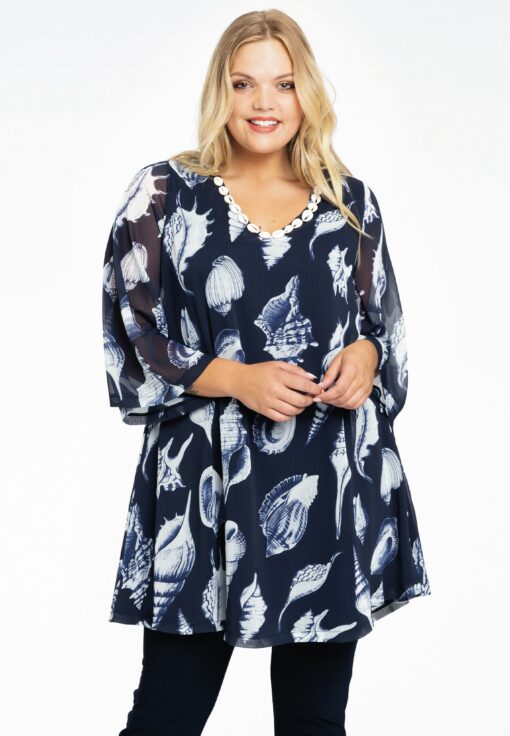 Yoek Tuniek wide bottom SEA SHELLS | Blauw | Maat 38/40