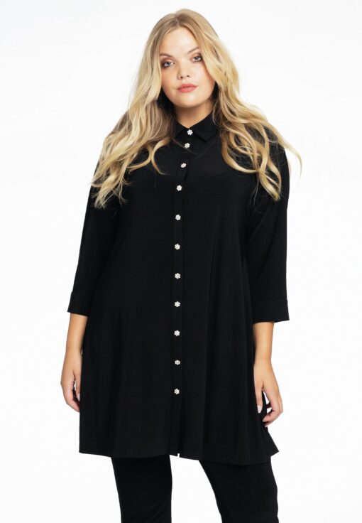 Yoek Blouse strassknoopjes | Zwart | Maat 58/60