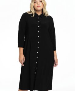 Yoek Blouse midi strassknoopjes | Zwart | Maat 38/40