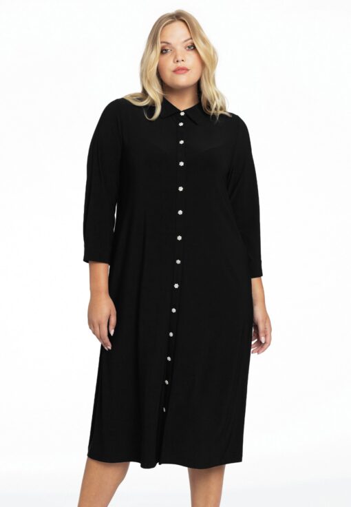 Yoek Blouse midi strassknoopjes | Zwart | Maat 38/40