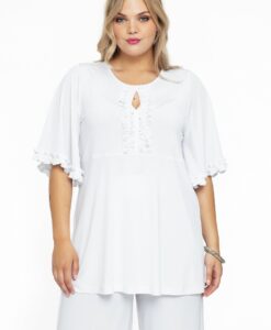 Yoek Tuniek flare met ruches | Wit | Maat 46/48